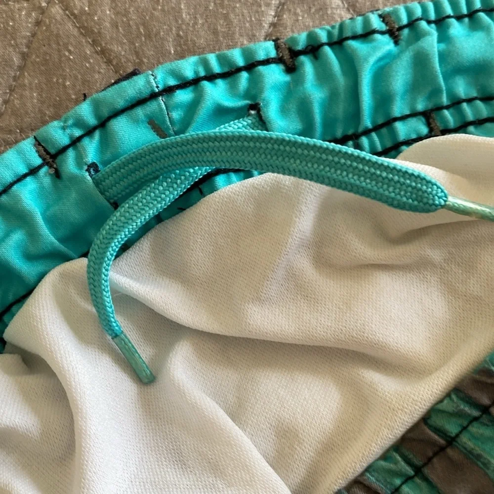 Bundle & Save CHEROKEE Boys Size Small Striped Turquoise & Black Swim‎ Shorts